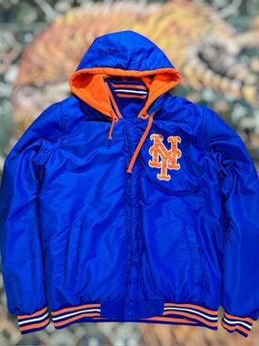 Jeff Hamilton New York Mets MLB Baseball Jacket Reversible Hooded Blue XL